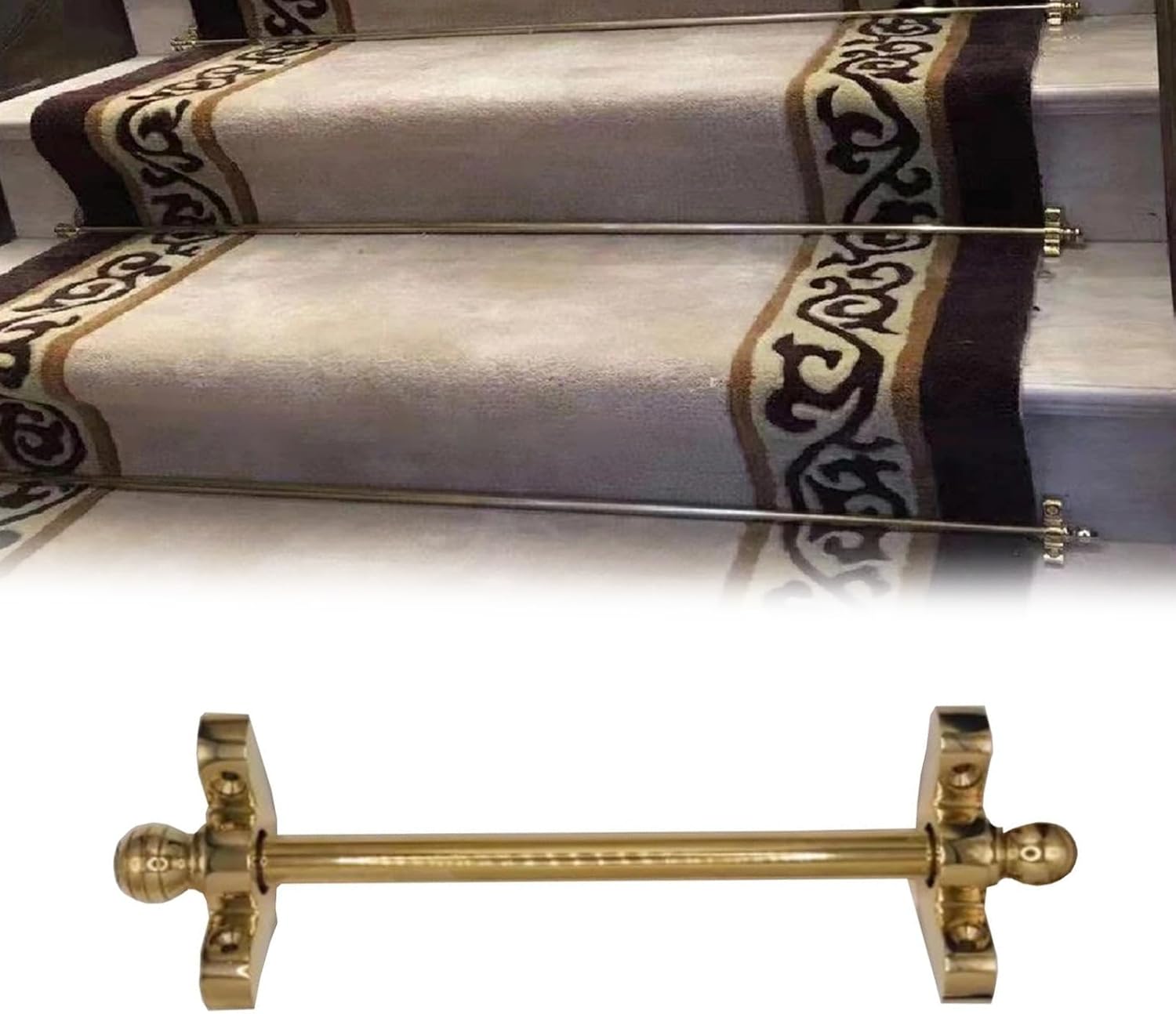 Stair Rod for Carpet Runner, Long Hollow Stair Rod, Brass, Stair Rods, Easy Rods to fit Hollow Stair Carpet Runner Bars for Indoor Decor and Commercial Spaces(Size:90cm/35.4in/3ft)