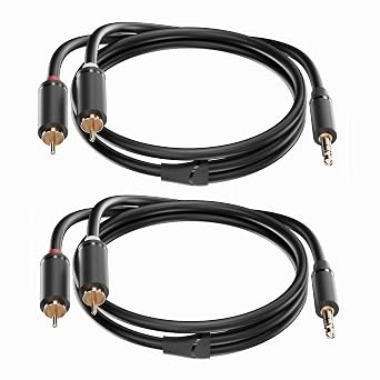 3.5mm Aux to RCA Cable 5FT, 2Pack, Black, 1/8 Aux Male to Dual RCA Male Stereo Y Splitter Cord, 24K Gold-Plated, Compatible with Television, PC, Smartphone, Dot, Tablet and Speaker
