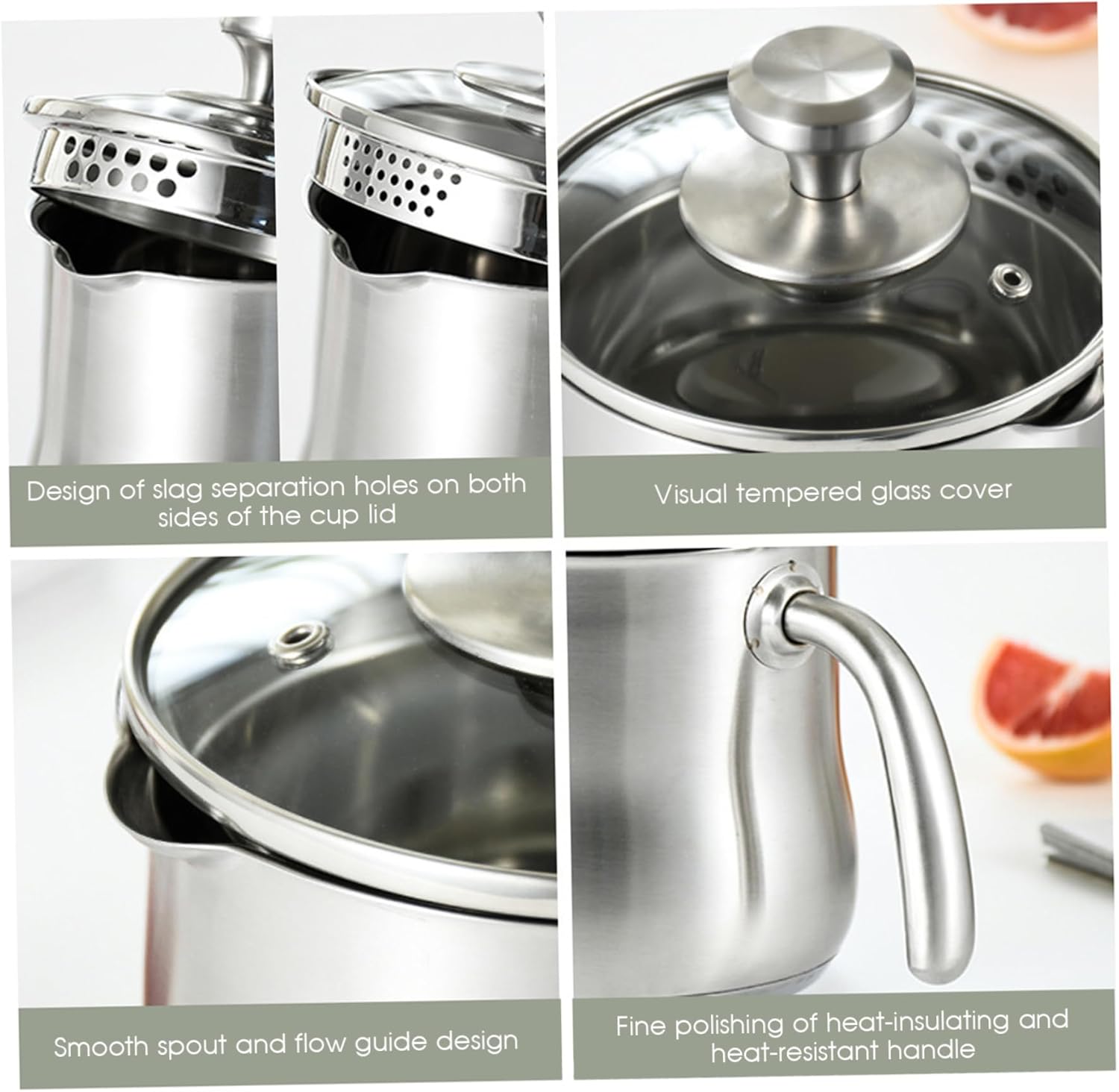 Stainless Steel Saucepan 2L Milk Pot Saucepan with Pour Spout, Glass Lid ＆ Handle for Boiling Milk, Sauce, Gravies, Pasta, Noodles