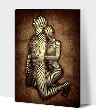 Love Heart Gray Brown 3D Art Wall, 3D Metal Effect Canvas Wall Art, Canvas Wall Art for Couples Bedroom, Modern Wall Canvas Art for Living Room, Valentine's Day Gifts for Master Bedroom 12x18 Inches