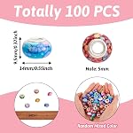 Beadthoven 100pcs Large Hole European Beads Watercolor Colorful Resin Rondelle Beads Charms with Silver Brass Cores European Charm fit Bracelet Necklace DIY Pens Jewelry Making Macrame Hair Braids