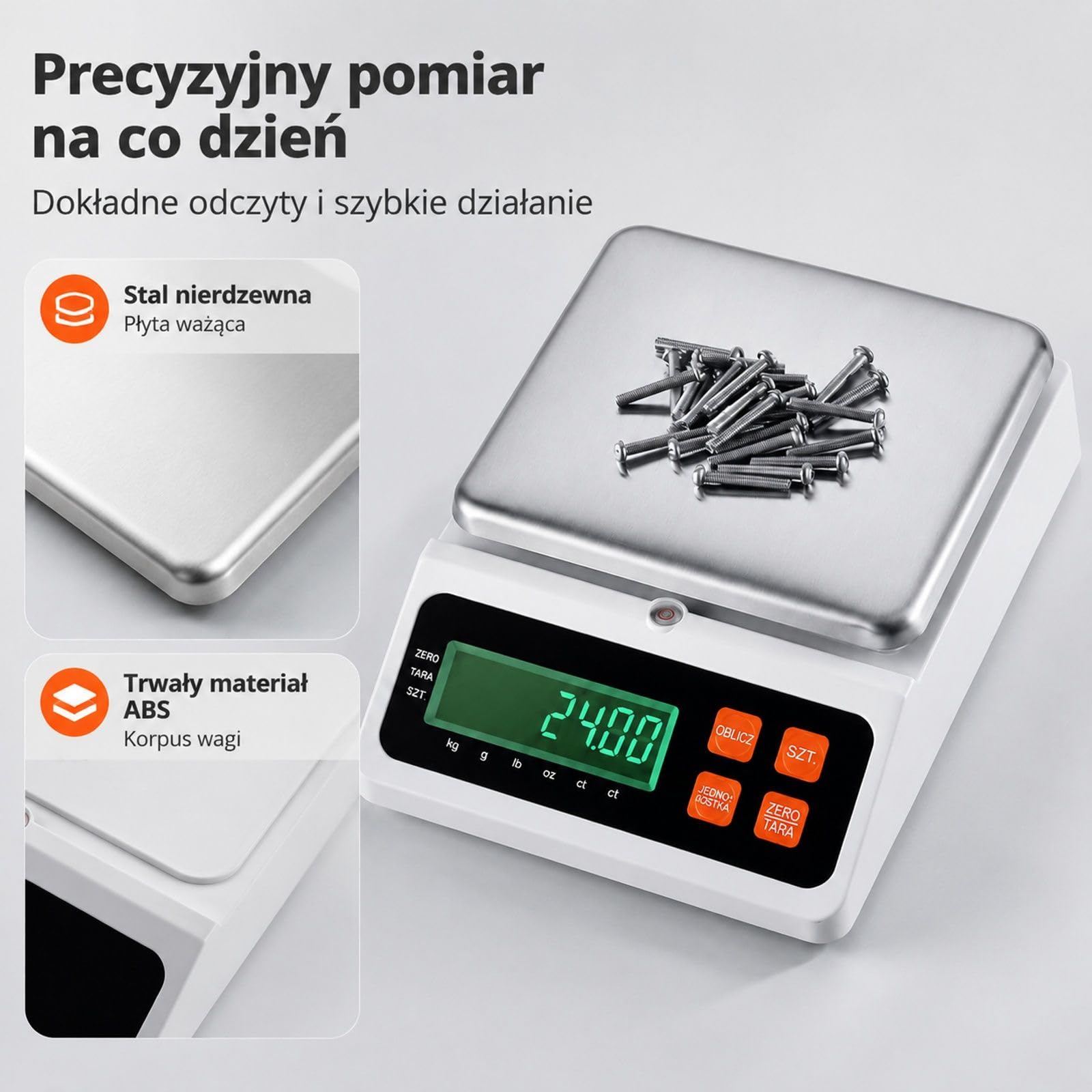 Cyfrowa waga licząca do części i monet, 10 kg x 0,1 g, g/kg/lb/oz/ct, do inwentaryzacji, kuchni, biżuterii, z ekranem LED