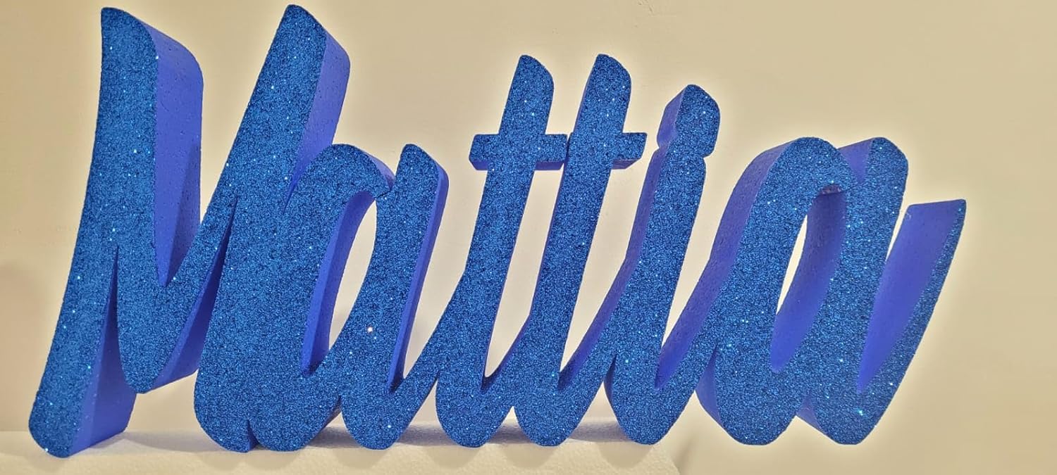nomi in Polistirolo Personalizzabili glitterati e non (SOLO UN NOME PER ORDINE) Nome Scritta con o senza glitter Lettere Decorazione per Feste - Idea Regalo - ALTEZZA 20-23 CM E LUNGHEZZA 45-48 CM - Immagine 2