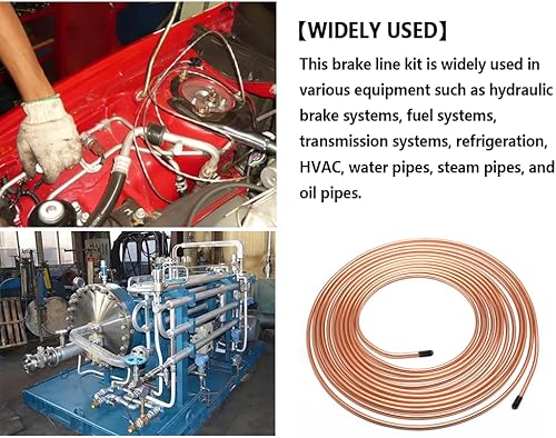Miniatura 7 de Kit de línea de freno de 25 pies, tubo de línea de freno de cobre chapado en zinc 316 - 16 accesorios de línea de freno invertidos - Kit de