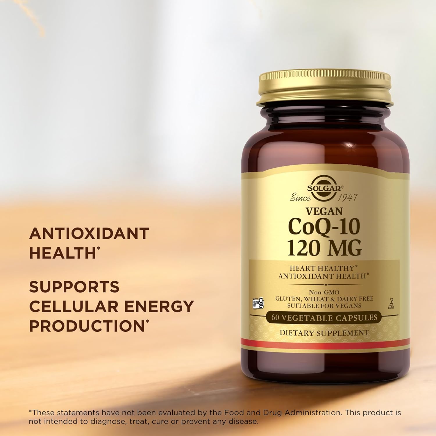 Solgar Vegan CoQ-10 120 mg - 60 Vegetable Capsules - Antioxidant Health - Non-GMO, Gluten Free, Dairy Free, Kosher - 60 Servings