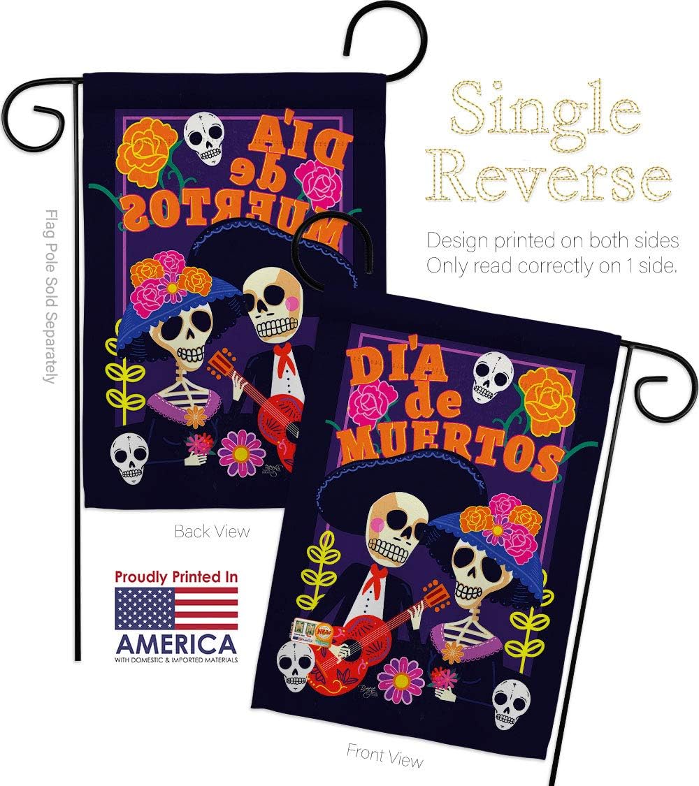 Dia de Muertos Couple Garden Flag Set Wall Holder Falltime Day of Dead Los Fiesta Mexican Party Autumntime Small Decorative Gift Yard House Banner Made In USA 13 X 18.5