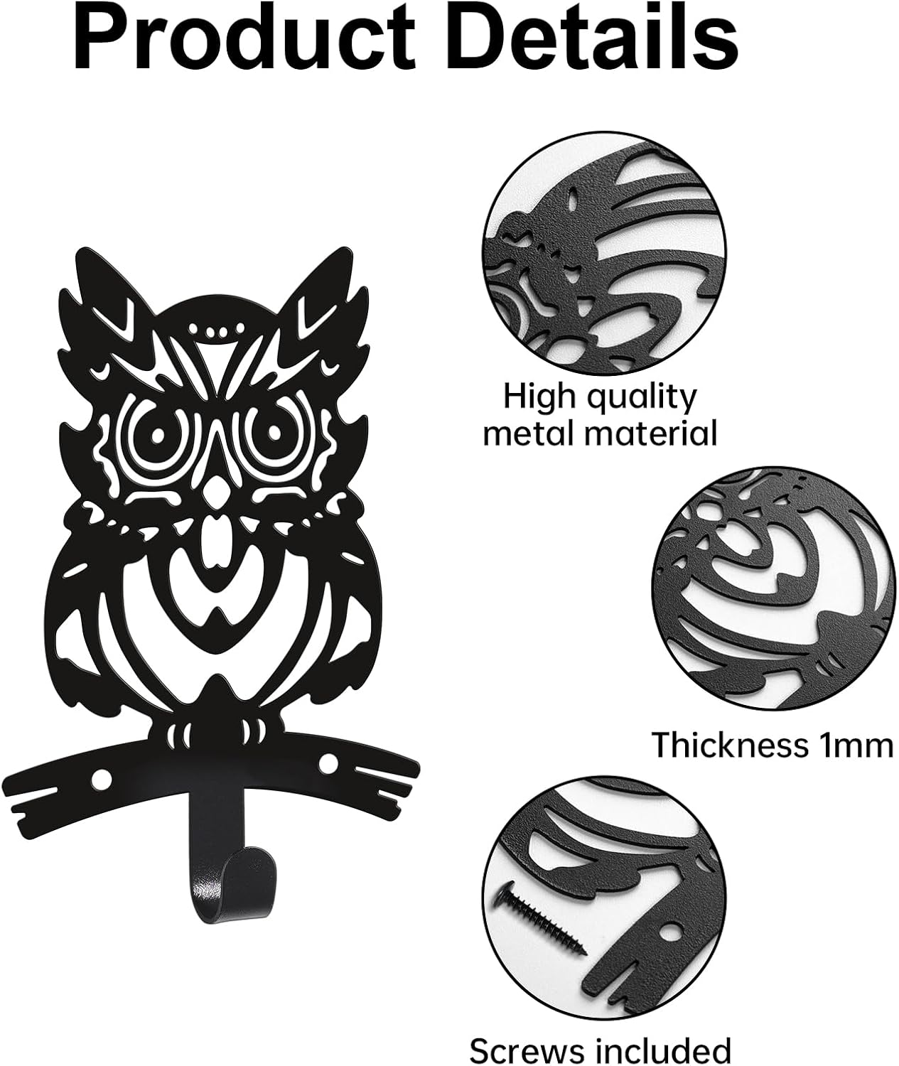 Owl Wall Decor – Set of 4 Metal Owl Hooks – Owl Wall Art for Hanging Keys, Towels & More – Rustic Owl Decorations for Home