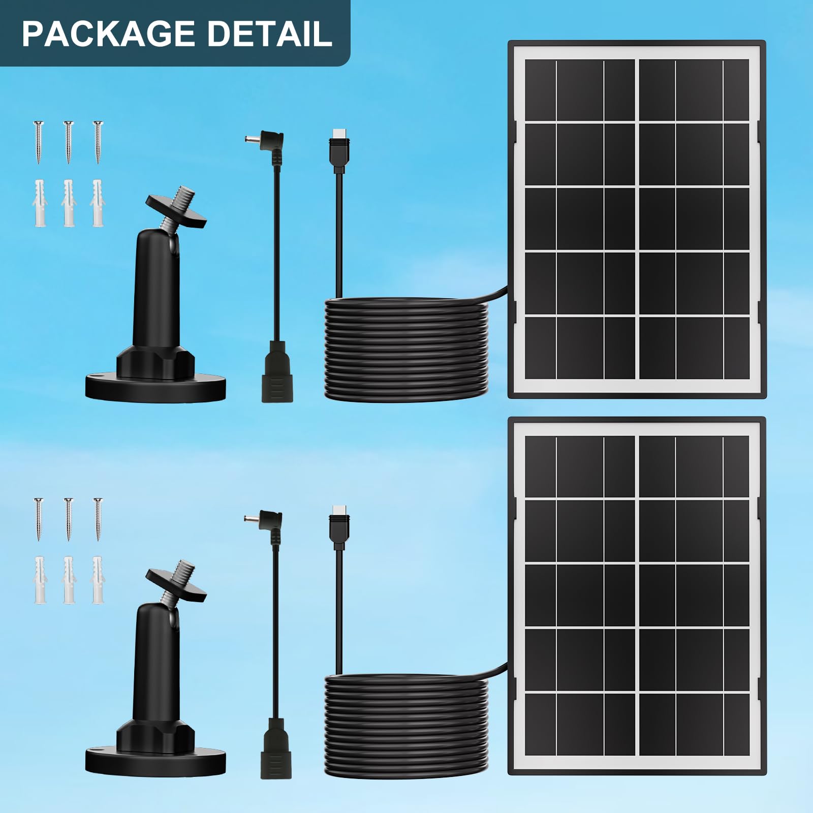 Pannello solare da 7 W per fotocamera ad anello, caricabatterie solare per Stick Up Cam, Stick Up Cam Pro, Spotlight Cam Plus/Pro, con cavo lungo impermeabile da 3 m e adattatore da USB-C a barile