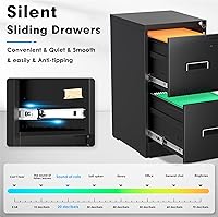 Vista 5 de Greenvelly Archivador Vertical de 18" D, Gabinete de 2 Cajones con Cerradura para Oficina en Casa, Metal Negro para Colgar Carpetas