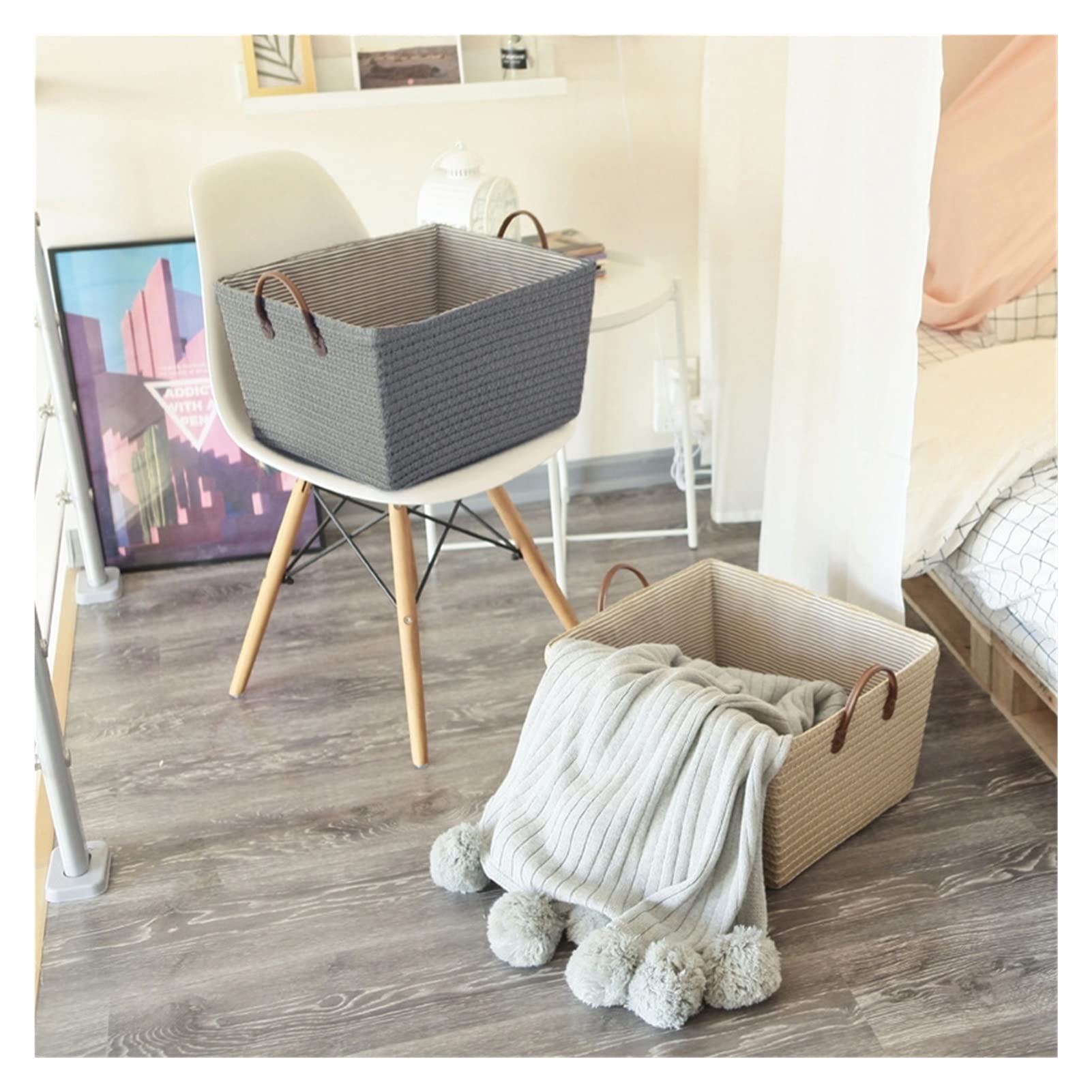 CATIEBYE Imitatie Rattan Opbergmand Met Deksel Grote Rechthoekige Woven