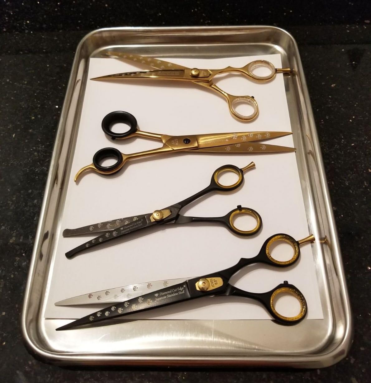 Professional 8" & 6.5" 4 PCS Pet Grooming Scissors Kit Japan Premium Steel Straight & Curved Face Paw Blade Dog Hair Cutting Shears Set with Tray