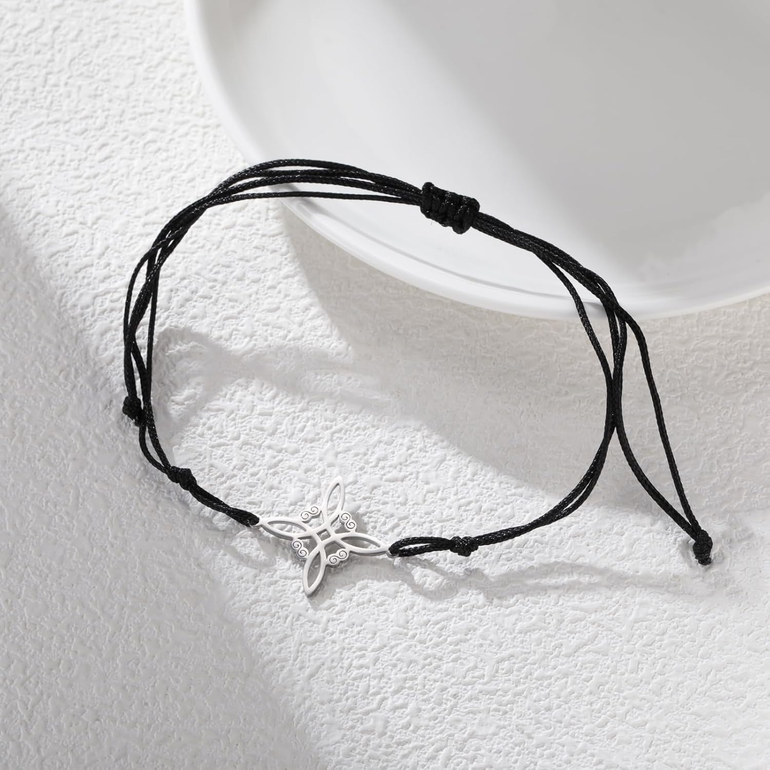 TEAMER Wax Rope Witches Knot Bracelet Stainless Steel Adjustable Witches Knot Pendant Wiccan Symbol Bracelet For Women - Image 5