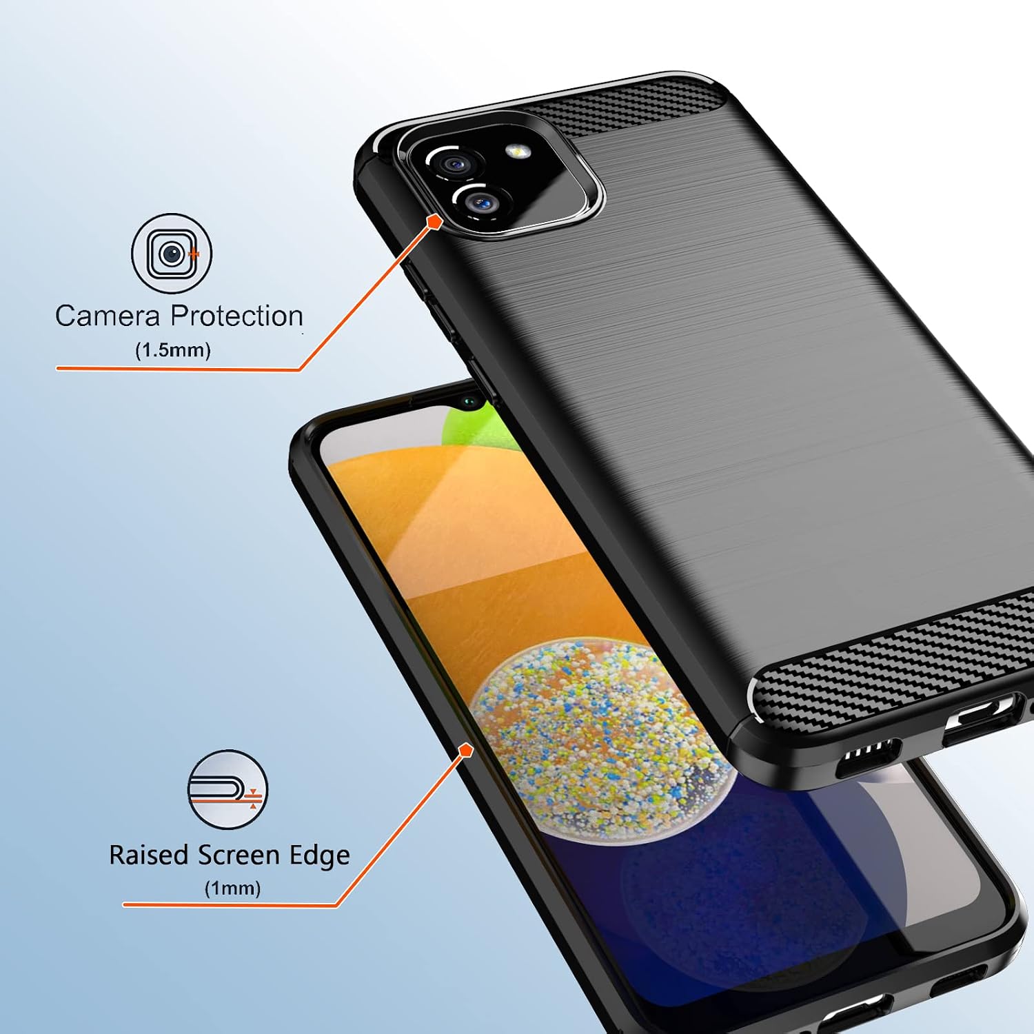 Dretal Galaxy A03 Case, Samsung A03 5G Case with Tempered Glass Screen Protector, Shock-Absorption Brushed Flexible Soft Carbon Fiber Protective Cover for Samsung Galaxy A03 (LS-Black)