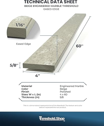 Miniatura 6 de Threshold.Shop Borde de ducha de 60 pulgadas  Umbral de mármol de ingeniería beige para sistemas de bandeja de ducha Schluter Kerdi y azulejos Redi