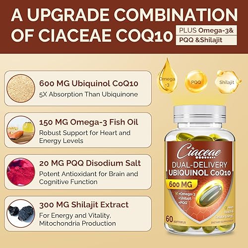 Miniatura 8 de Paquete liposomal CoQ10 de 800 mg 2PCS con Ubiquinol CoQ10 600 mg cápsulas blandas con Omega-3 y Shilajit y PQQ 1PCS