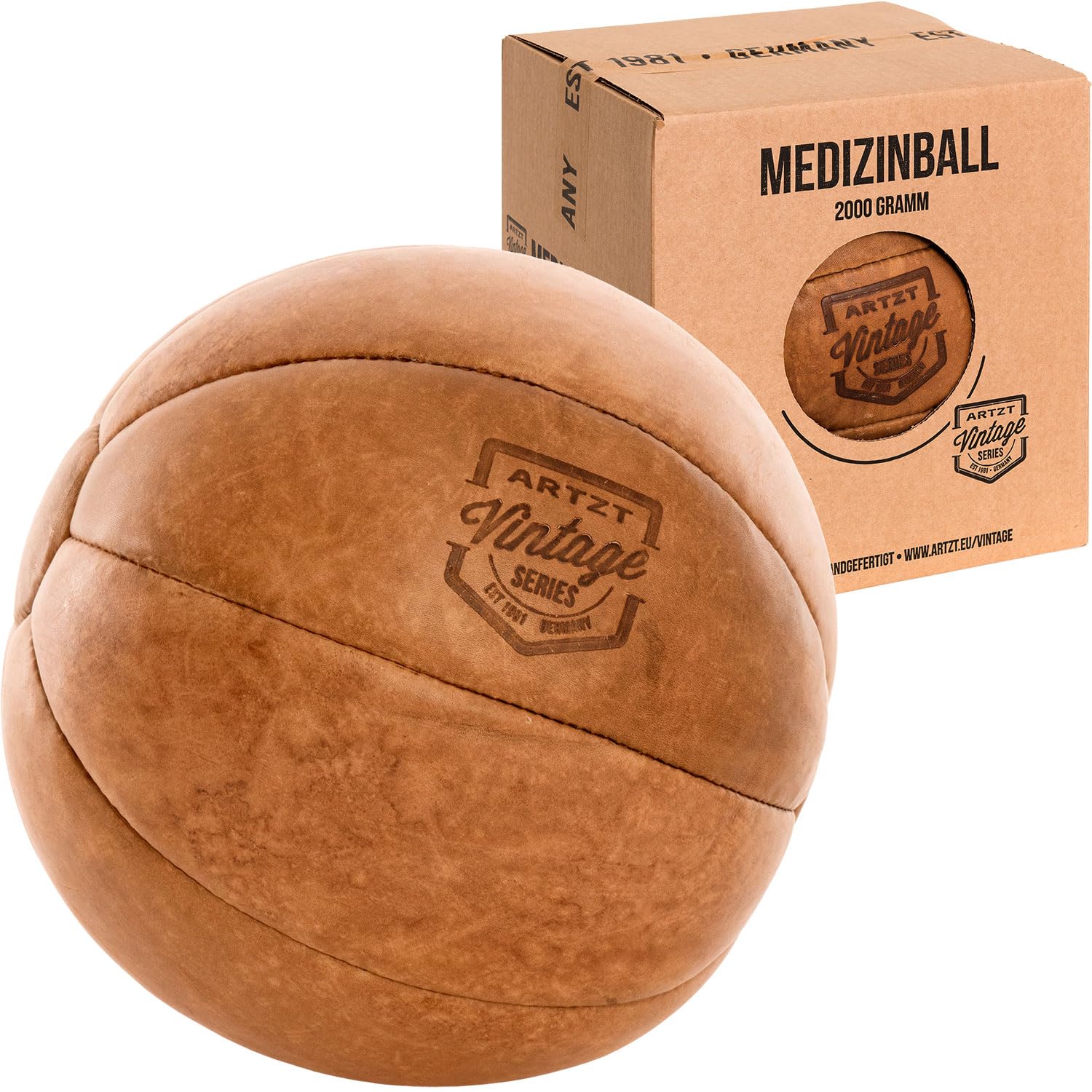 ARTZT Vintage Series Medizinball | Handveredeltes Rindsleder | Einzigartiges Design | Made in Germany | Robust & Langlebig | Ideal für Wohnzimmer & Trainingsraum (4 KG)