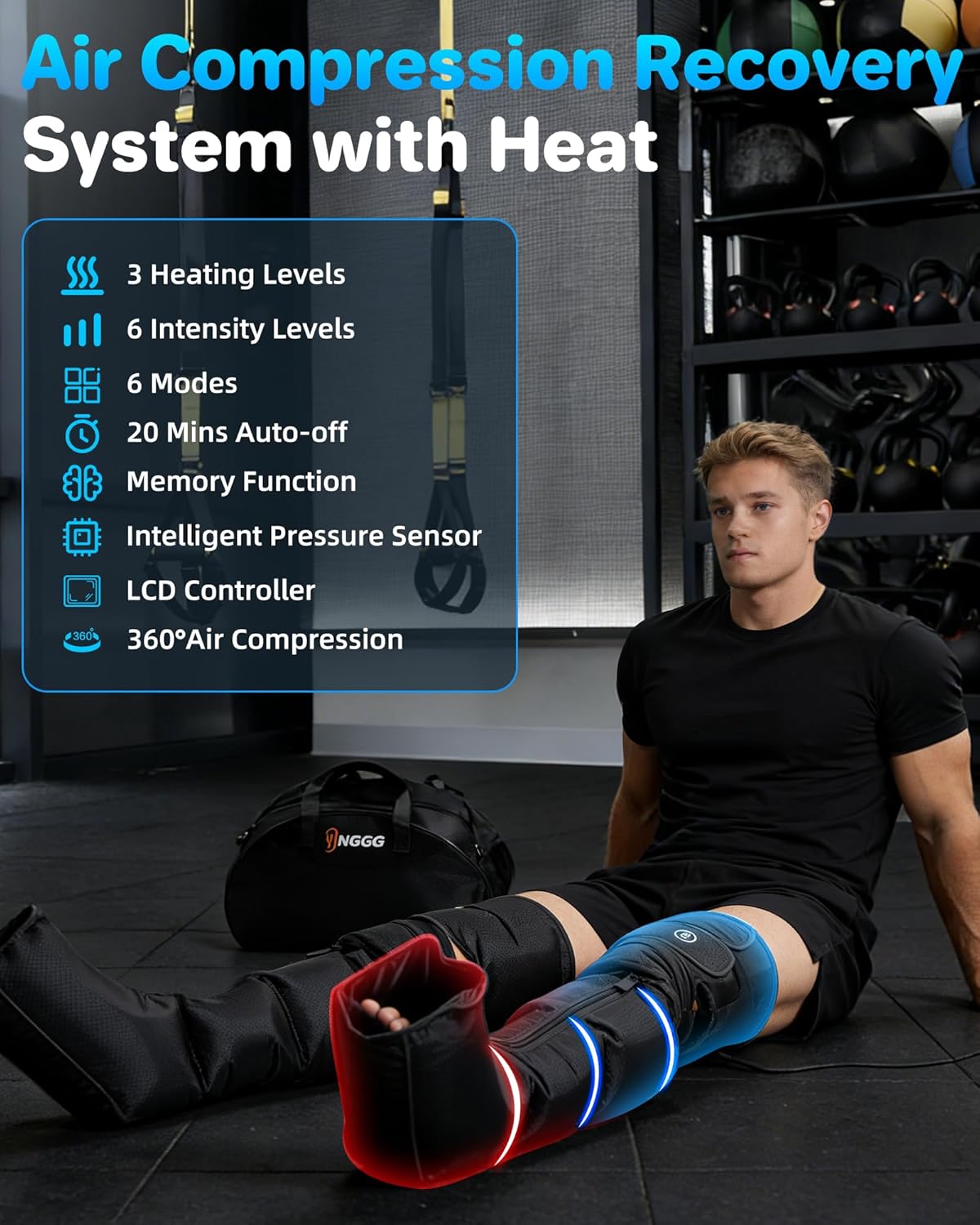 YINGGG Air Compression Leg Massager with Heat - Foot and Calf Massage Sleeve with 3 Heat&6 Intensities&6 Modes, Compression Boots for Circulation and Pain Relief-M - Image 4