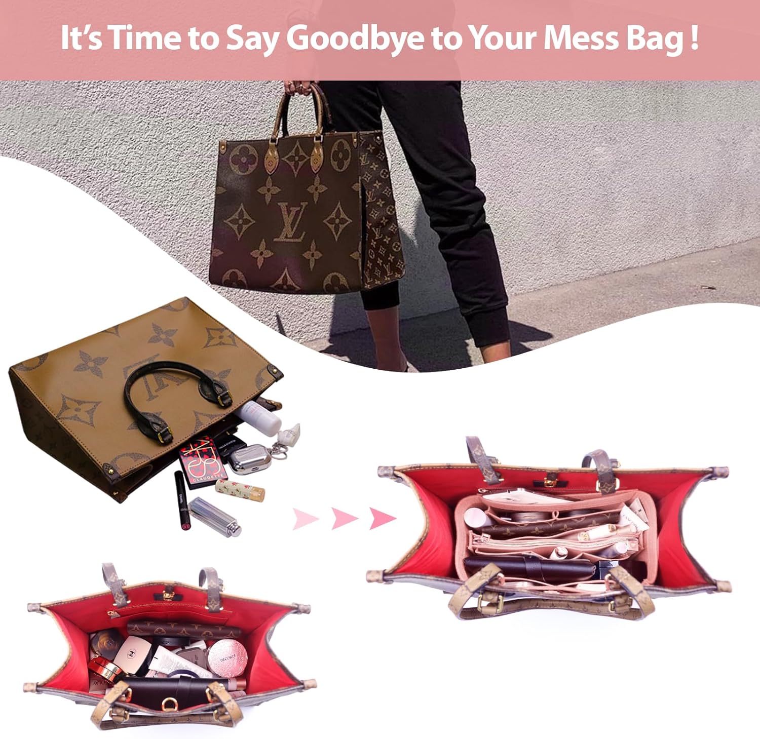 OMYSTYLE Purse Organizer Insert, Felt Tote Bag Organizer Insert with 5 Sizes, Handbag Dividers for Inside Purse, Compatible with Longchamp, Neverful, Speedy and More - Image 2