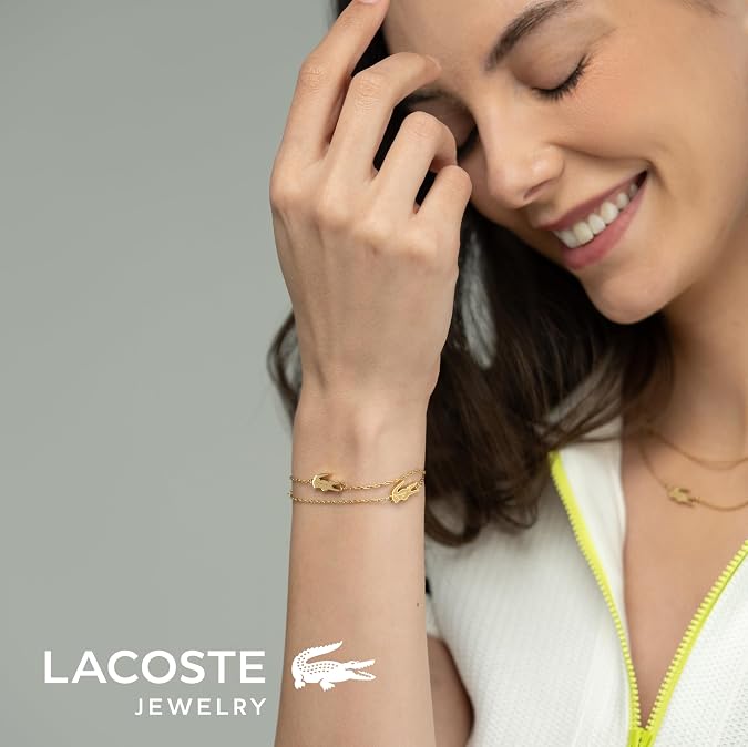 سوار سلسلة مجموعة CROCODILE من Lacoste للسيدات متوفر في النسخة الذهبية من الفضة أو الذهب أو القرنفل
