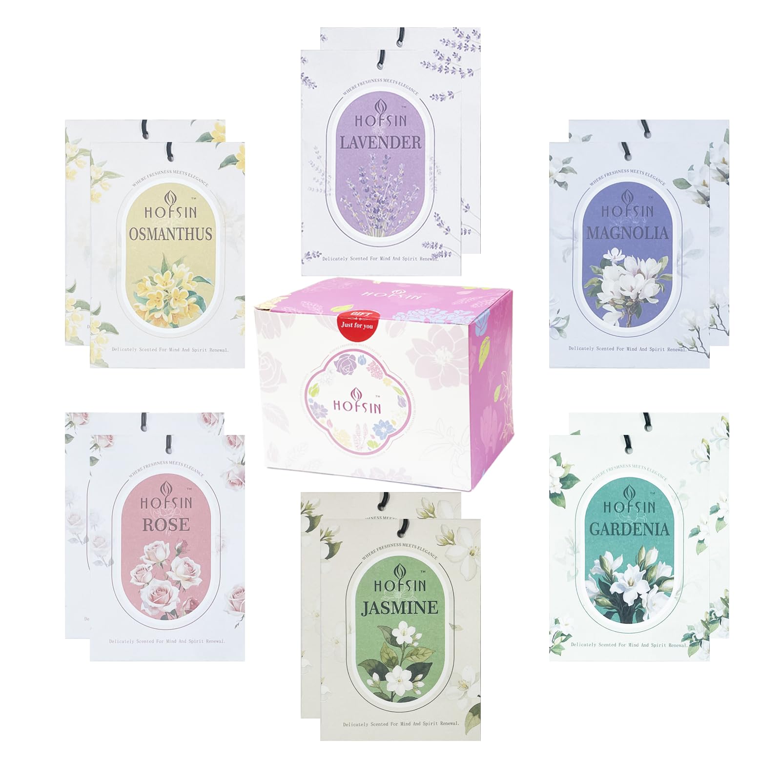 12 Packs Fragrance Bags with Hanging Strings, Air Freshener Deodorizer for Closet and Drawer,6 Scents Option- Lavender,Magnolia,Jasmine,Rose,Osmanthus,Gardenia (Floral 6 Scent)