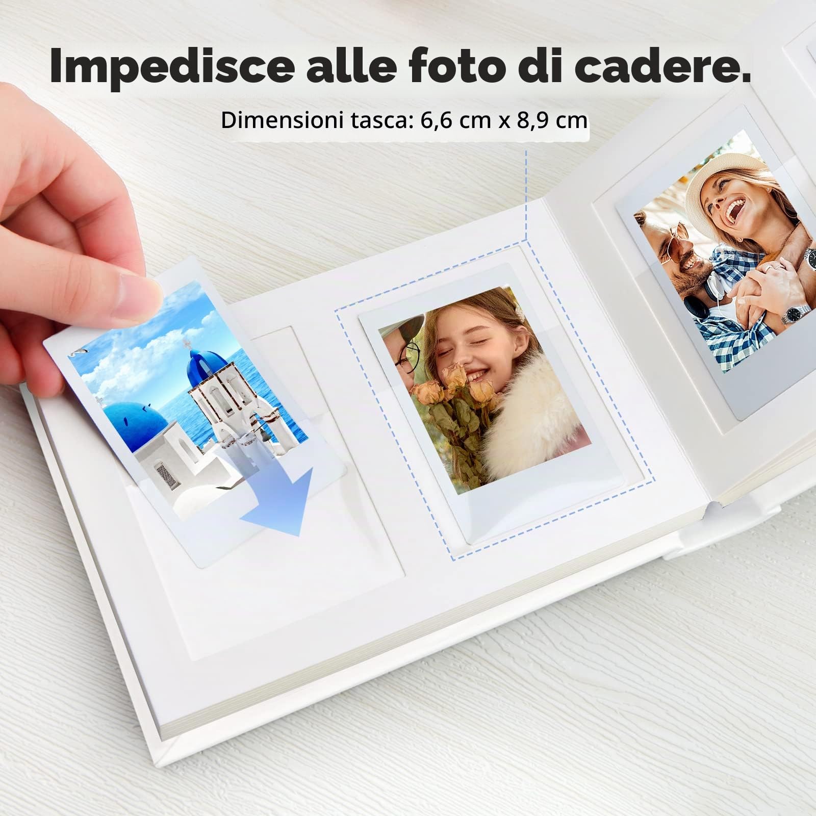 Mini album fotografico a 64 tasche con spazio per scrivere, finestra frontale, per album fotografico Polaroid 3 Inch， per Fujifilm Instax Mini 12 11 9 8 7+ 40, Kodak Zink, HP Sprocket (Bianco)