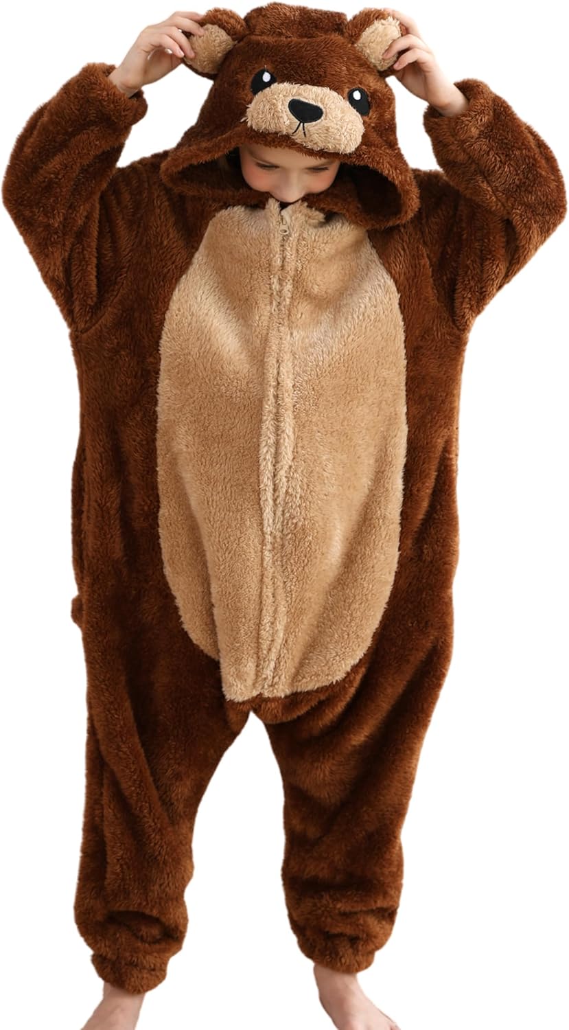 Animal Onesie Pajamas for Kids, Soft Flannel Halloween Cosplay Costume for Boys Girls