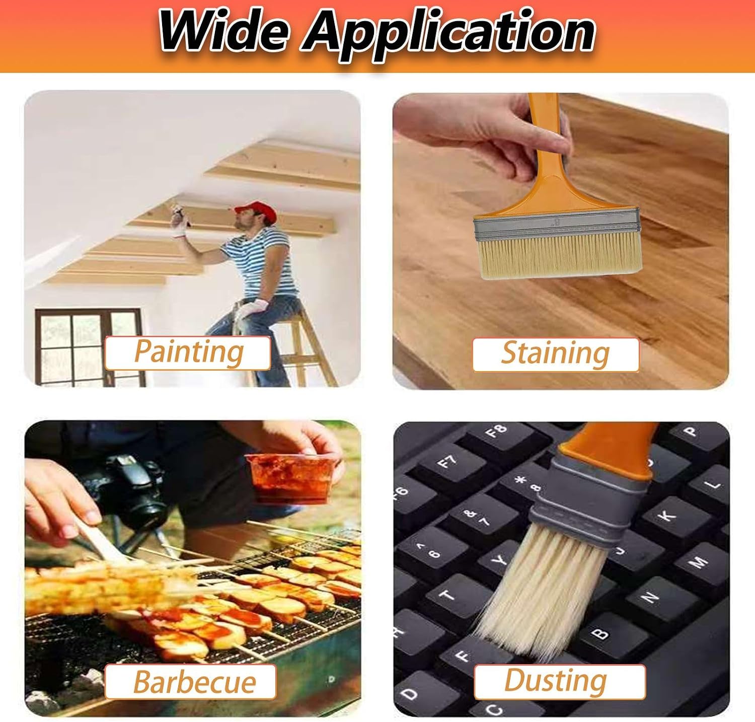 9Pack Chip Paint Brushes Soft Bristles Wall Painting Brush Varnish Wood Stain Brush Set for Furniture Fence Flat Brushes for Painting Oil Acrylic 1 1.5 2 2.5 3 4 5 6 8 inch