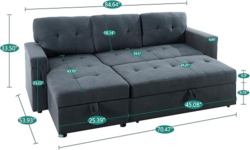 Miniatura 2 de Naomi Home Sofá convertible de 85 pulgadas con almacenamiento, sofá reversible en forma de L con diván, cómodos sofás seccionales para sala de