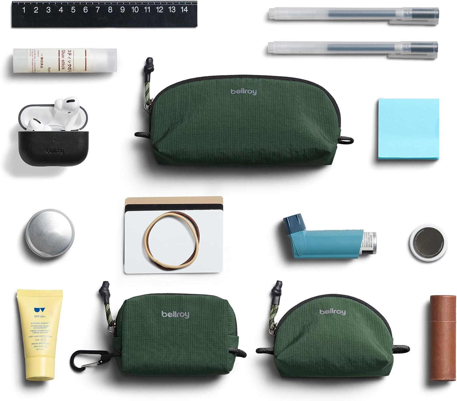 Bellroy Lite Pocket Trio (Set of 3 Mini Pouches, Super Lightweight, Made for Organizing and Attaching) - Spruce