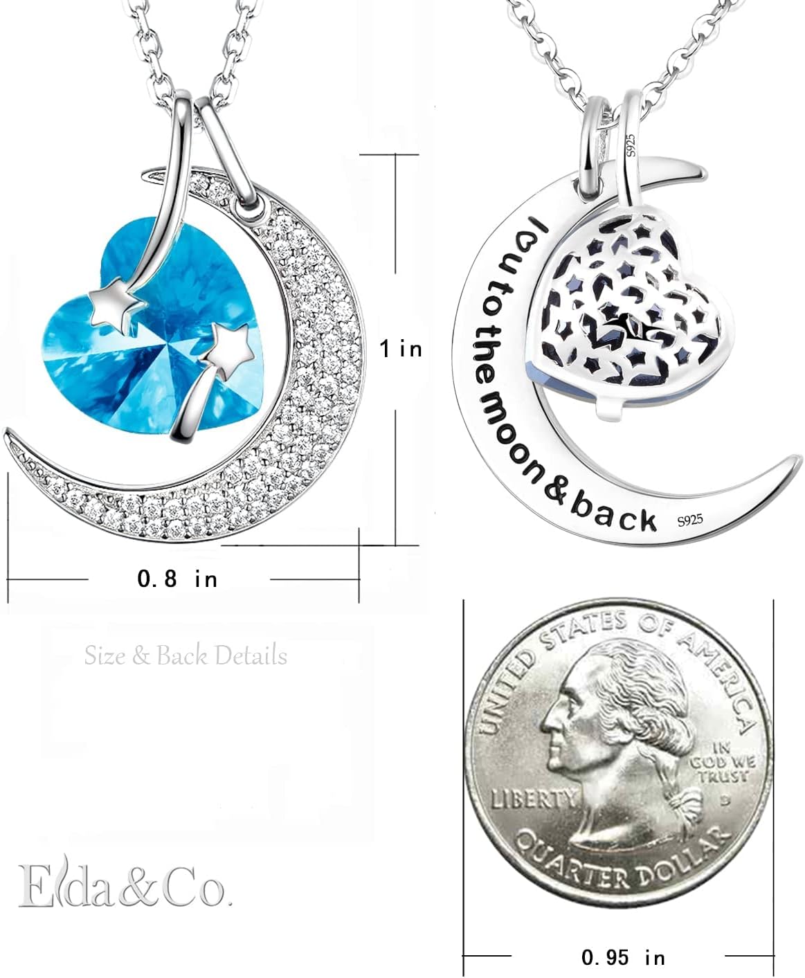 Valentines Day Birthday Gifts Mom Wife I Love You to the Moon and Back Half Moon Necklace Women February March Birthstones Amethyst Aquamarine Jewelry 925 Sterling Silver - Image 5