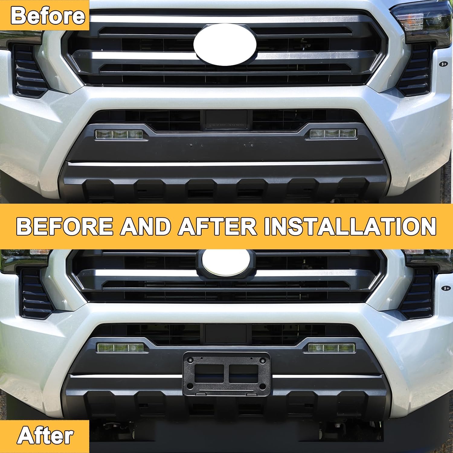 License Plate Frame Bracket Compatible with Toyot@ Tacoma 2024 2025,ABS Tag Frame Front Bumper License Plate Holder Mount Adapter Relocation Kit Accessories 1PCS (Black)