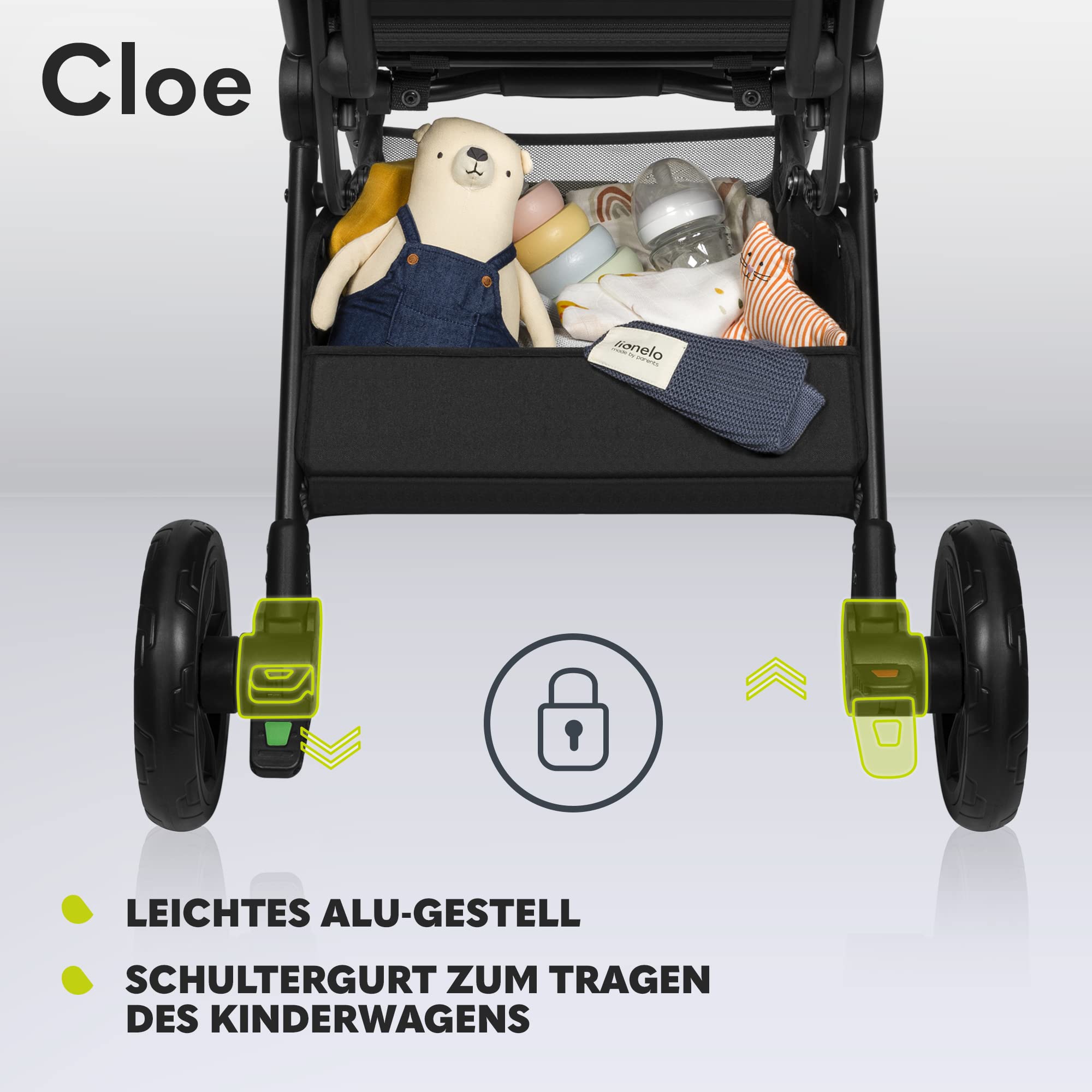 LIONELO Cloe Zusammenklappbarer Kinderwagen bis zu 22 kg, Verstellbare Rückenlehne Schlaffunktion, 5-Punkt-Gurt Große Schwenkräder Moskitonetz Becherhalter Leichtgewicht Kompakt Wasserdicht (Braun)