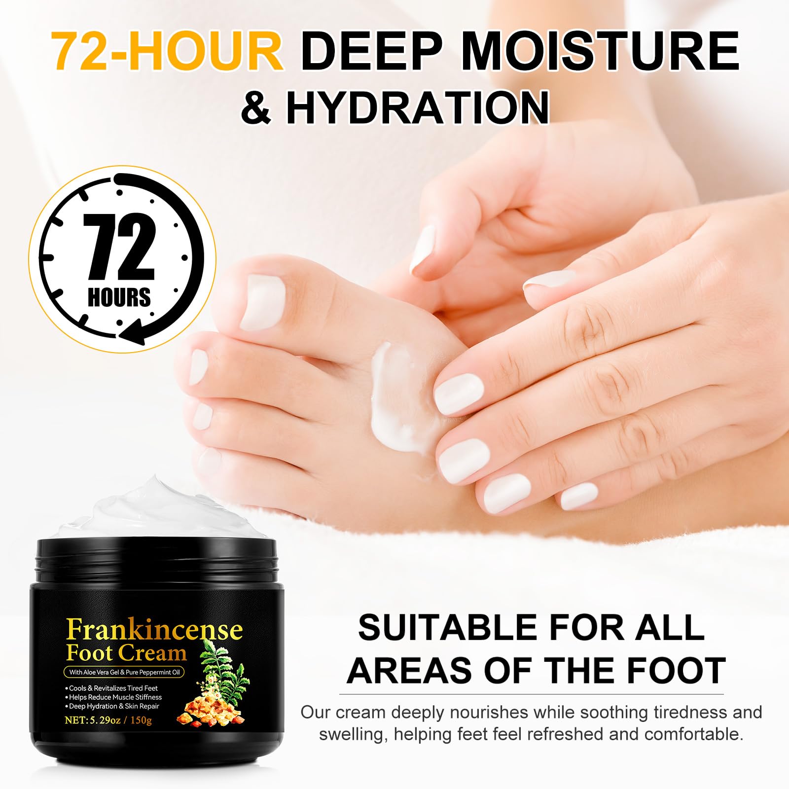 Crème pour Pieds Fatigués - Soin Réparateur à l‘Encens et Menthe Pure, Apaisement Intense de la Voûte Plantaire - 150g