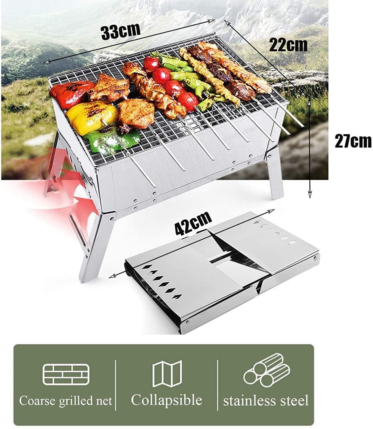 Kit di Accessori per Barbecue ad Alta Resistenza, Utensili per griglia in Acciaio Inossidabile con braciere e Custodia, per Campeggio e Tailgate Party