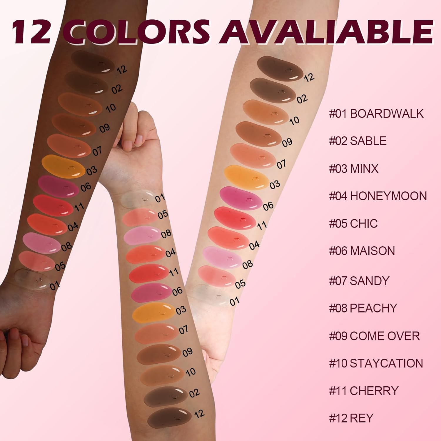 O'CHAIN 12 Colors Lip Oil Set with Portable Keychain, High Shine & Moisturizing, Long Lasting Wear, Deep Hydrating Nourishing Lip Care and Repair Kit for Women and Girls - Image 6