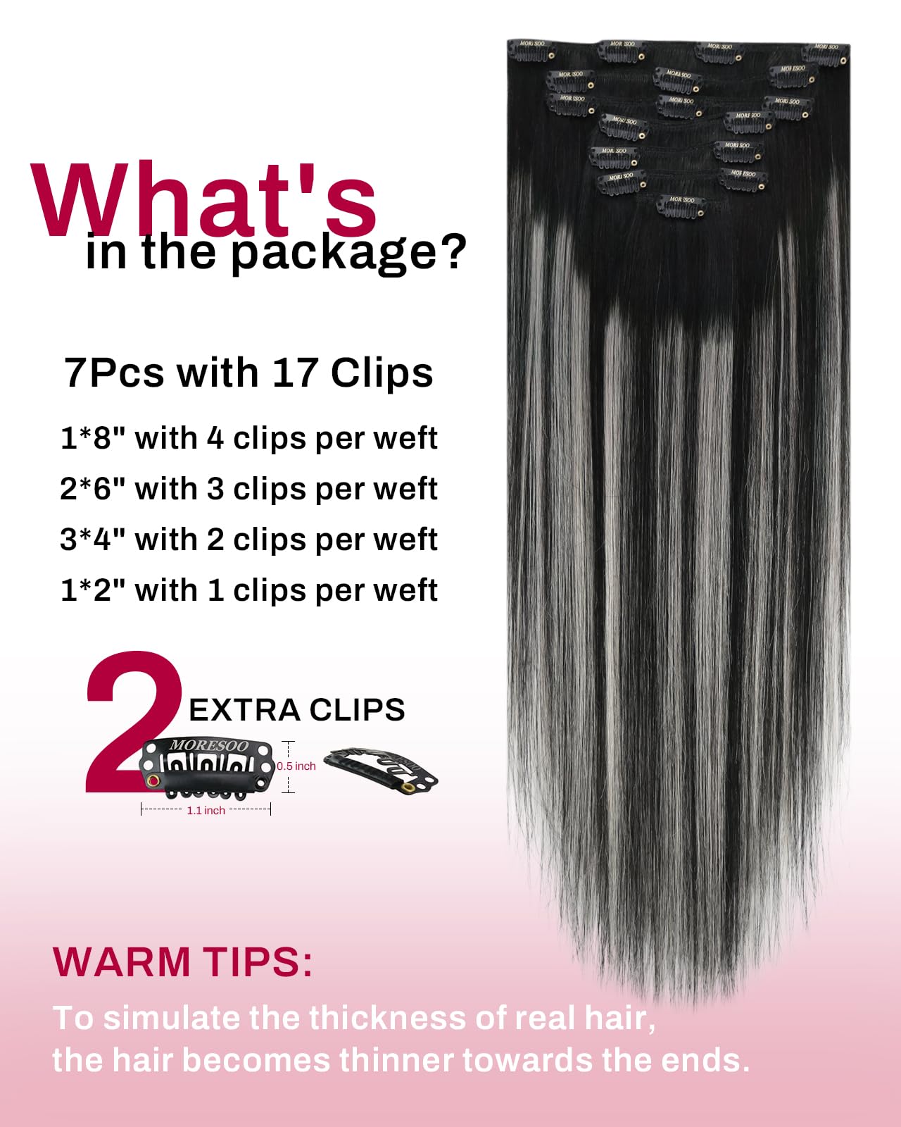 Moresoo Clip in Hair Extensions Real Human Hair Balayage Medium Brown and Blonde Real Hair Extensions Clip in Human Hair for Women Full Head 22 Inch 7pcs/120g #4/6/613 — view 39