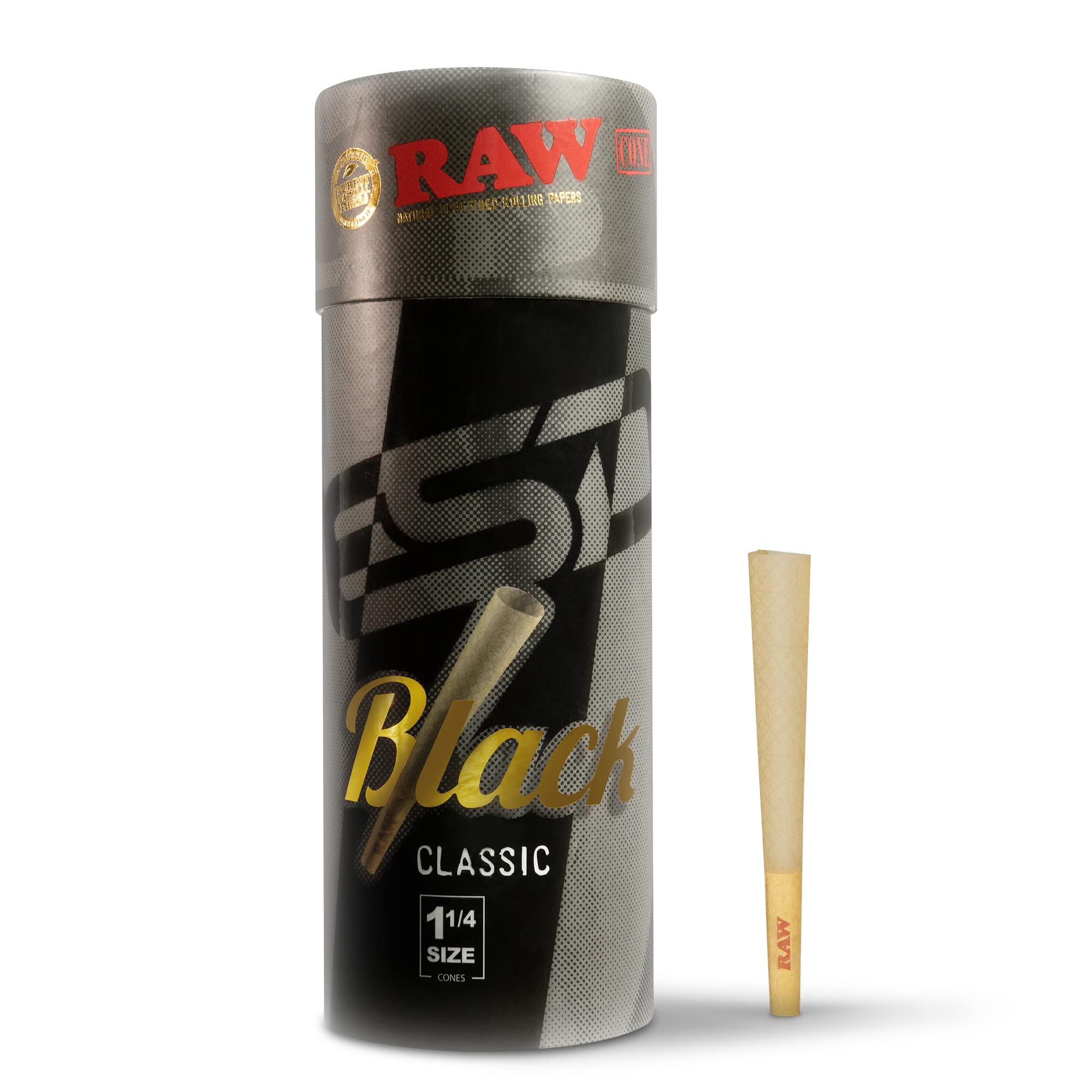 Amazon.com: RAW Cones Classic Black 1-1/4 Size | 50 Pack | Natural Pre  Rolled Rolling Paper Pressed Extra Fine for Thin, Slow Burning, Naturally  Translucent Paper with Tips & Packing Tubes Included :