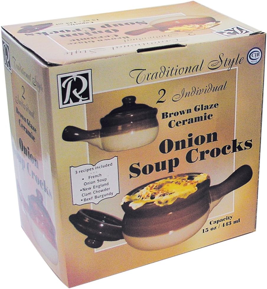 R&M International Traditional Style Ceramic 15-Ounce French Onion Soup Crocks, Set of 2: Soup Bowls: Home & Kitchen