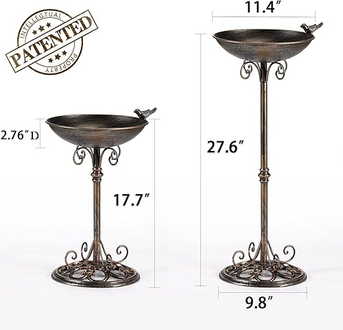 Miniatura 2 de Diam - Bañera de pájaros con pedestal de hierro fundido de 11.4 pulgadas de ancho x 27.6 pulgadas de alto, baños para pájaros para exteriores,