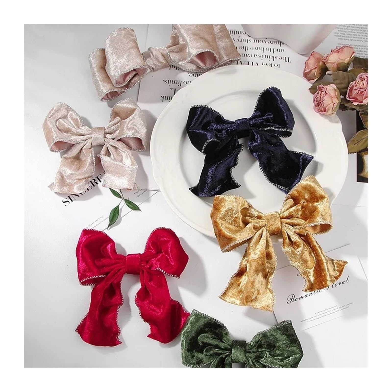 2 stücke Samt Goldenen Rand Bänder Handgemachte Weihnachten Kranz Dekoration Handwerk DIY Haar Bögen Nähen Zubehör für Schleifenband(Pink)