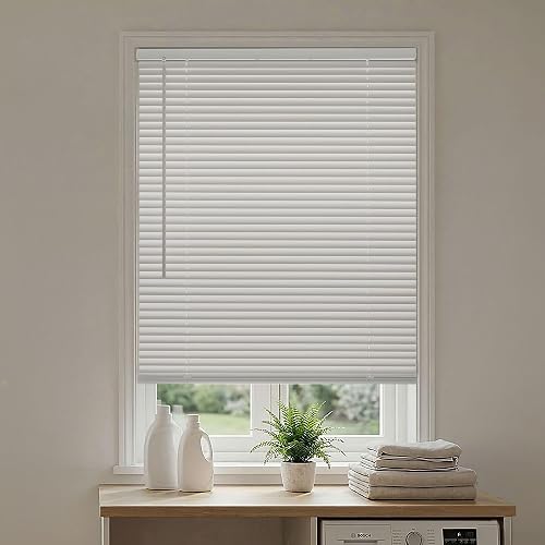 DEZ FURNISHINGS Premium Cordless 1" Room Darkening Vinyl Mini Blinds, 26.5" W x 64" H, White