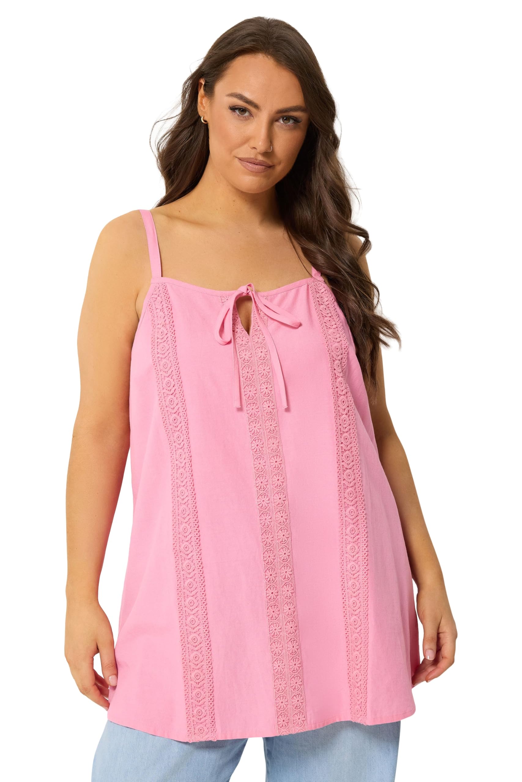 Yours Women's Pink Crochet Linen Cami Vest Top In | Size: 18