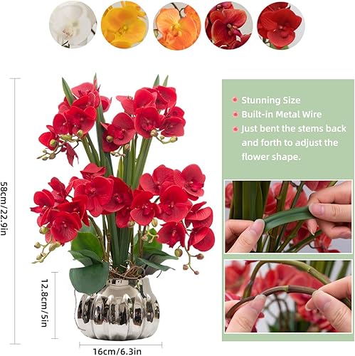 Vista 93 de CXGS Plantas artificiales de orquídeas artificiales de tacto real, orquídeas falsas en jarrón de cerámica de 20.9 pulgadas, orquídea falaenopsis