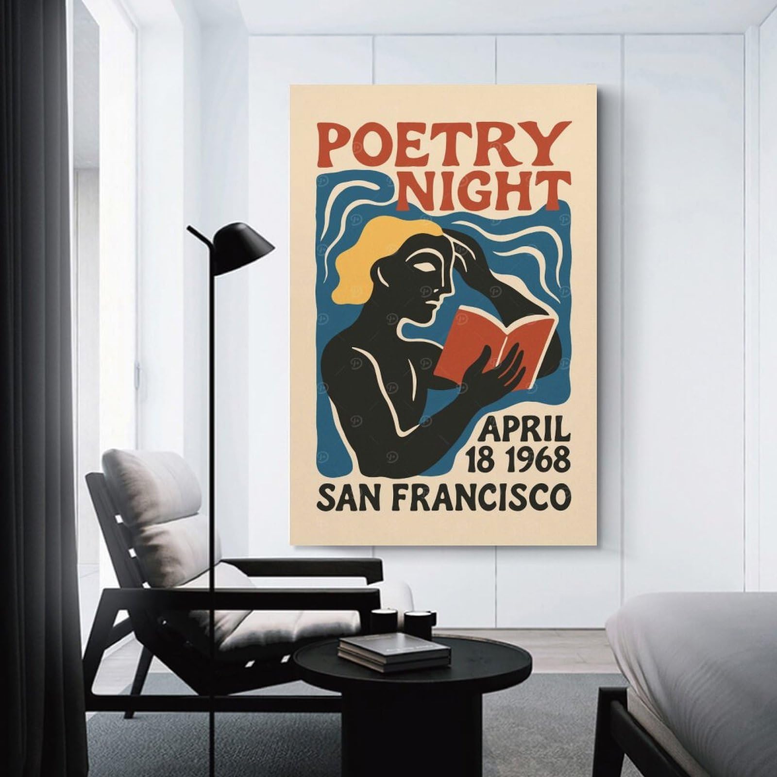 Junmoney Wall Picture Print Poetry Night April 18 1968, 16x24inch(40x60cm), for Living Room, Lounge Or Sitting Room, Modern Wall Decor for Cosy Interiors