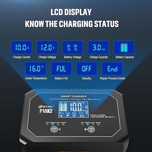 Miniatura 3 de Cargador marino inteligente dual de 20 amperios (10 amperios y 2 bancos), cargador de batería de coche totalmente automático, cargador de goteo