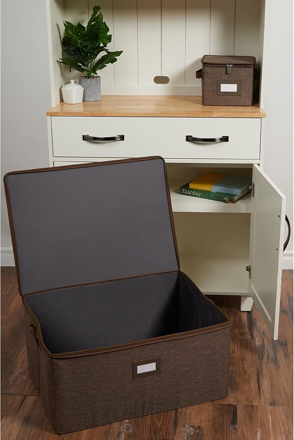 Covermates Platter Storage Box – Serveware & China Storage Container with Dual Zippers, ID Window, Reinforced Handles & Structured Walls for Platter, Dish & Serving Tray Protection, Brown Heather