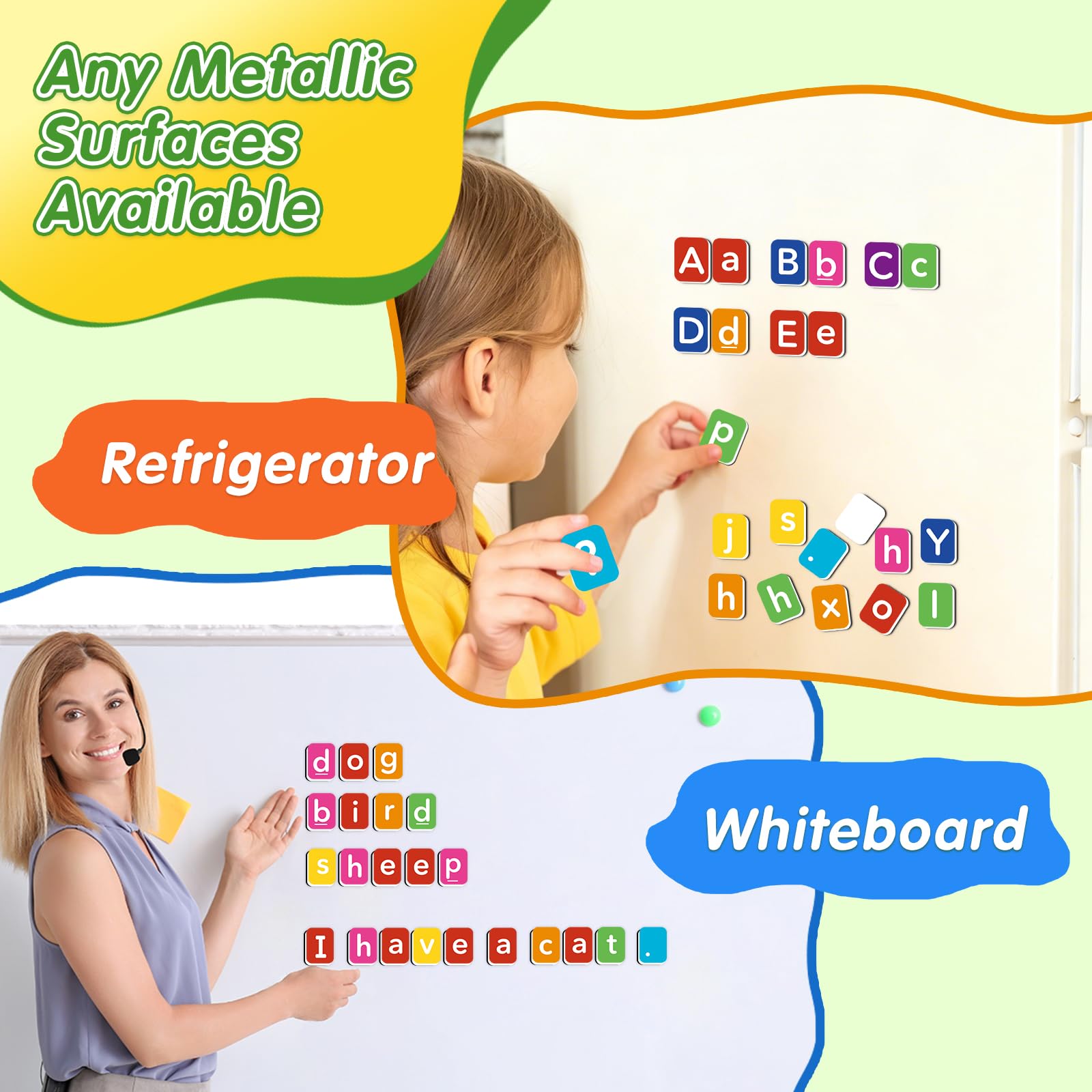 Carreaux de lettres magnétiques pour tout-petits - Aimants de réfrigérateur - Jouets d'apprentissage phonétique - Manipulatives d'orthographe - Jeux de sensibilisation phonémique