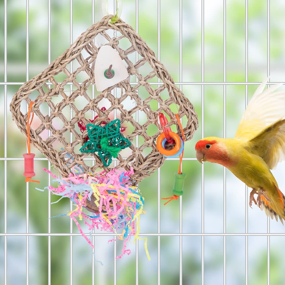 Juguete de Red de Escalada ArinkO: Columpio de Cuerda Natural para Loros y cacatúas - Hamaca para Masticar y Entrenar