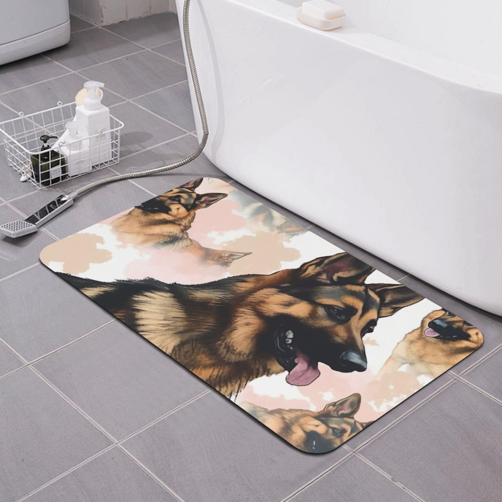 LKVNSWERT Stone Bath Mats for Bathroom Diatomaceous Earth Bath Mat Super Absorbent Floor Mat German Shepherd Dog Lovers Stone Drying Mats Quick Drying Diatomite Shower Mat for Bathtub Pad 19.7x31.5in