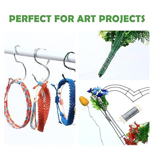 Miniatura 5 de Paquete de 3 alambres florales de calibre 22 para fabricación de joyas, alambre para manualidades de 114 yardas, alambre fino plateado, suministros